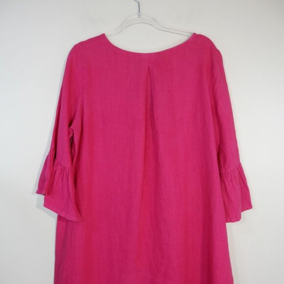 BRYN WALKER Phryne Shift DRESS Pink Linen Crew Neck Ruffled Bell Sleeve NEW $203 - Picture 6 of 8